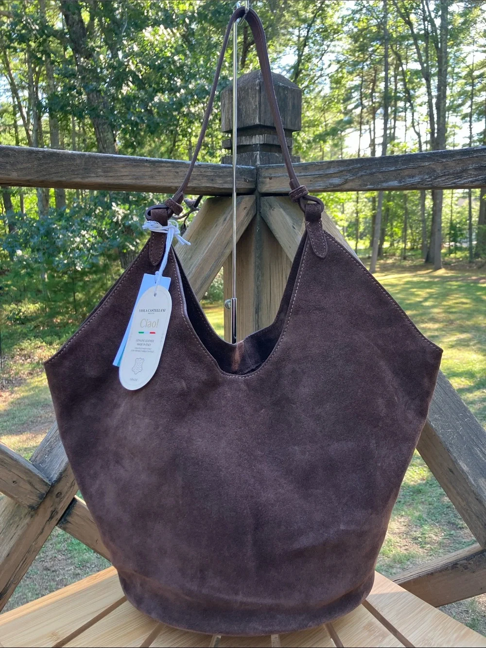 Viola Castellani Brown Suede Hobo Bag Leather Italy NWT
